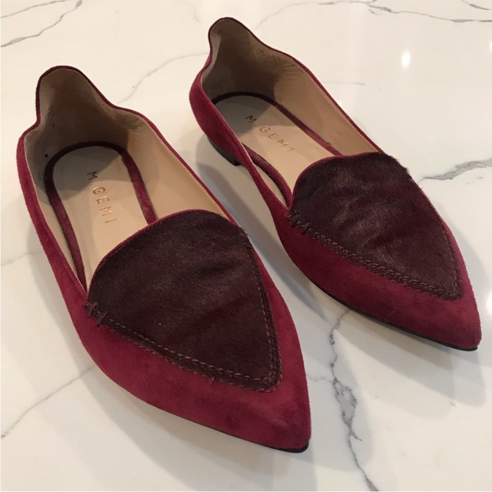 M. Gemi Burgundy Stellato Sachetto suede point toe flats